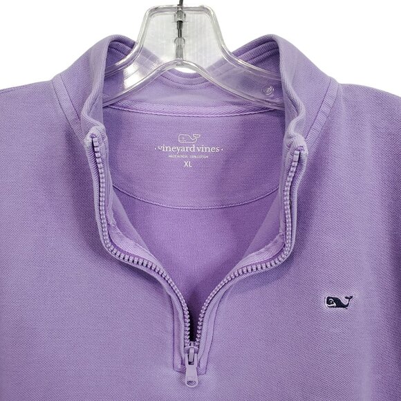 Vineyard Vines XL Top Pique Knit Quarter Zip Pullover Soft Whale Logo Lavender - Picture 5 of 12